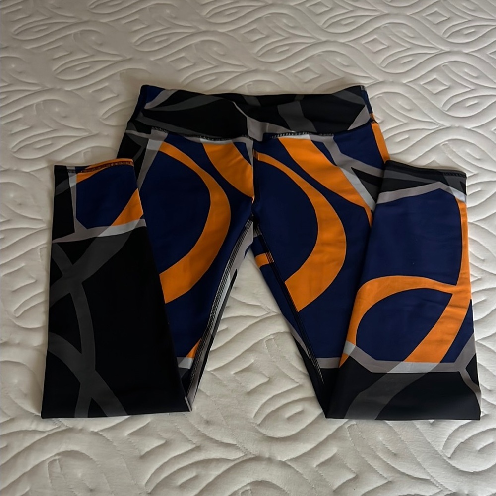 fabletics Geometric Patterned Leggings - Blue Orange Grey and Black
